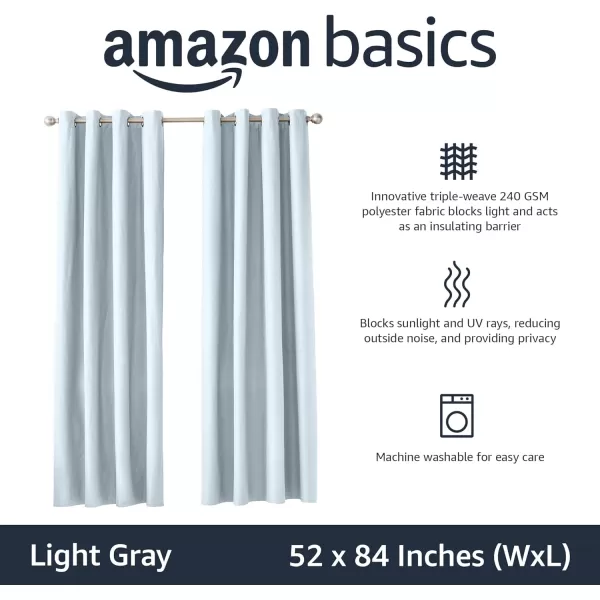 Amazon Basics Room Darkening Blackout Window Curtain with Grommets 52 x 84 Inches White  Set of 2Light Gray