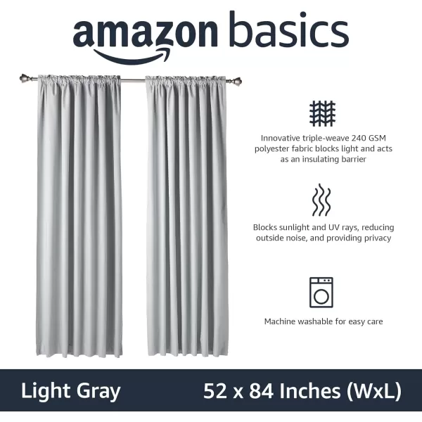 Amazon Basics Room Darkening Blackout Window Curtain with Grommets 52 x 84 Inches White  Set of 2Light Gray