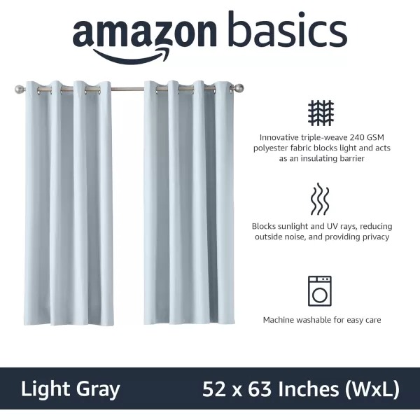 Amazon Basics Room Darkening Blackout Window Curtain with Grommets 52 x 84 Inches White  Set of 2Light Gray