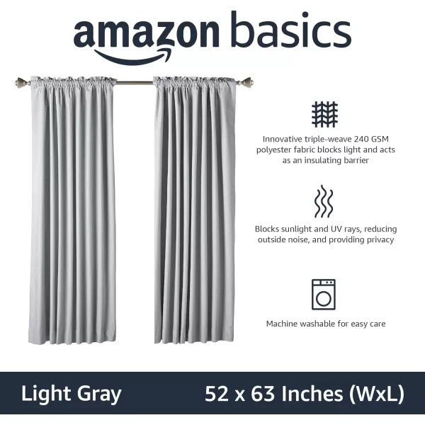 Amazon Basics Room Darkening Blackout Window Curtain with Grommets 52 x 84 Inches White  Set of 2Light Gray