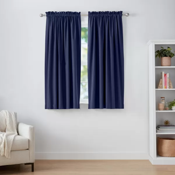 Amazon Basics Room Darkening Blackout Window Curtain with Grommets 52 x 84 Inches White  Set of 2Navy