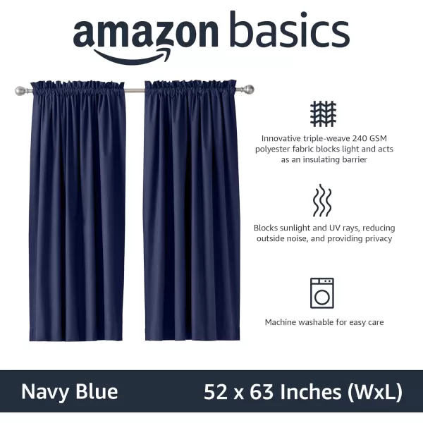 Amazon Basics Room Darkening Blackout Window Curtain with Grommets 52 x 84 Inches White  Set of 2Navy