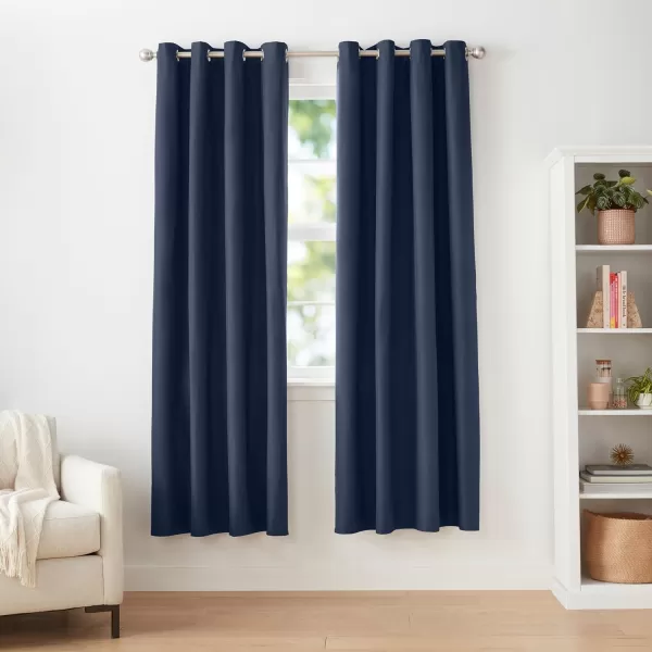 Amazon Basics Room Darkening Blackout Window Curtain with Grommets 52 x 84 Inches White  Set of 2Navy