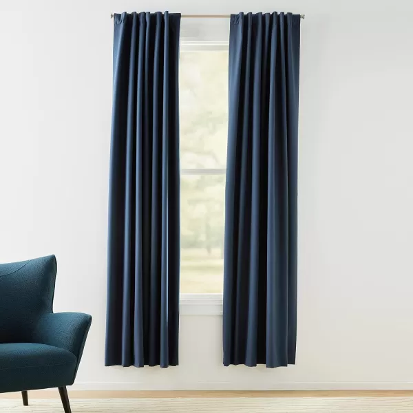 Amazon Basics Room Darkening Blackout Window Curtain with Grommets 52 x 84 Inches White  Set of 2Navy