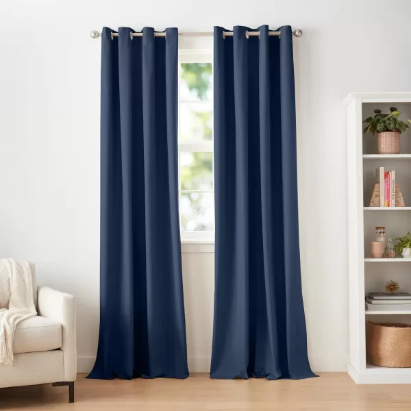 Amazon Basics Room Darkening Blackout Window Curtain with Grommets 52 x 84 Inches White  Set of 2Navy