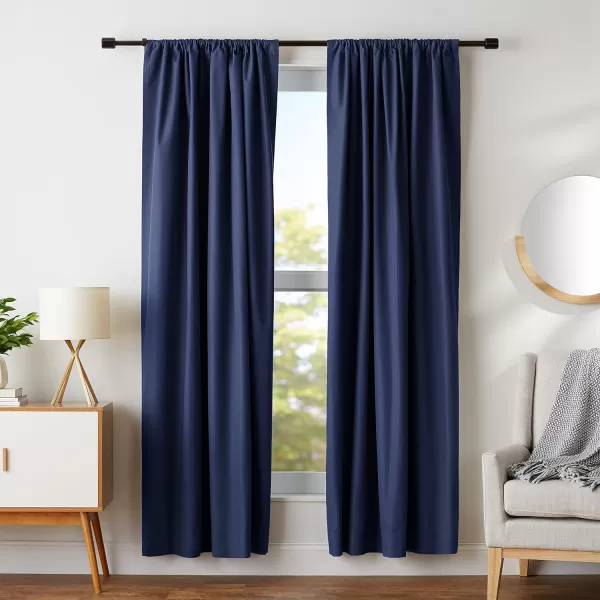 Amazon Basics Room Darkening Blackout Window Curtain with Grommets 52 x 84 Inches White  Set of 2Navy