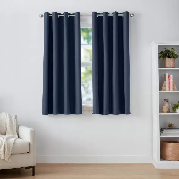Amazon Basics Room Darkening Blackout Window Curtain with Grommets 52 x 84 Inches White  Set of 2Navy