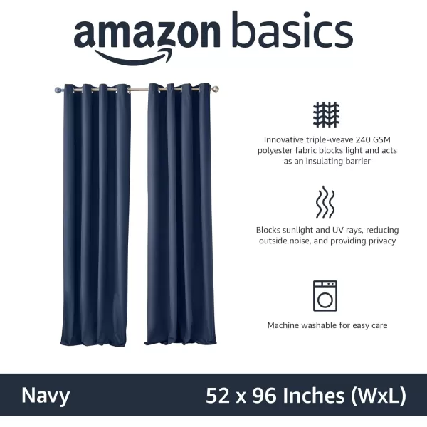Amazon Basics Room Darkening Blackout Window Curtain with Grommets 52 x 84 Inches White  Set of 2Navy