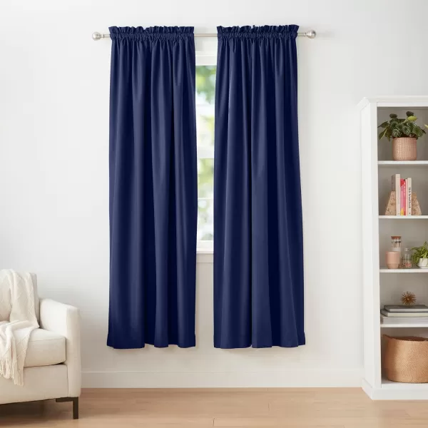 Amazon Basics Room Darkening Blackout Window Curtain with Grommets 52 x 84 Inches White  Set of 2Navy