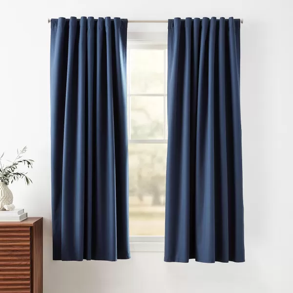 Amazon Basics Room Darkening Blackout Window Curtain with Grommets 52 x 84 Inches White  Set of 2Navy