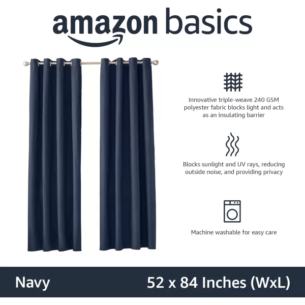 Amazon Basics Room Darkening Blackout Window Curtain with Grommets 52 x 84 Inches White  Set of 2Navy