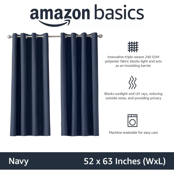 Amazon Basics Room Darkening Blackout Window Curtain with Grommets 52 x 84 Inches White  Set of 2Navy