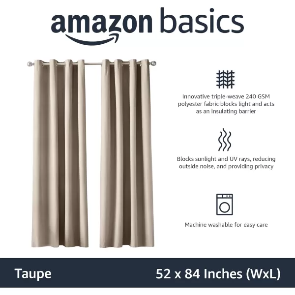 Amazon Basics Room Darkening Blackout Window Curtain with Grommets 52 x 84 Inches White  Set of 2Taupe