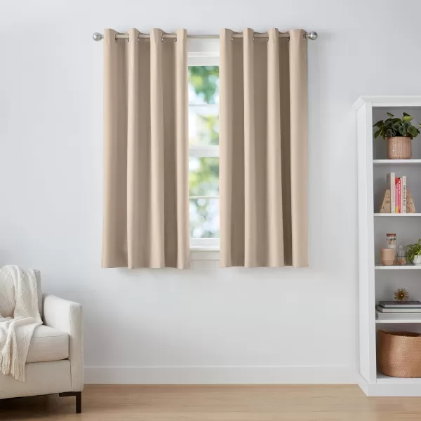 Amazon Basics Room Darkening Blackout Window Curtain with Grommets 52 x 84 Inches White  Set of 2Taupe