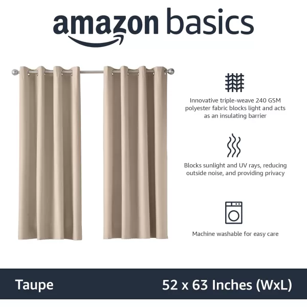 Amazon Basics Room Darkening Blackout Window Curtain with Grommets 52 x 84 Inches White  Set of 2Taupe