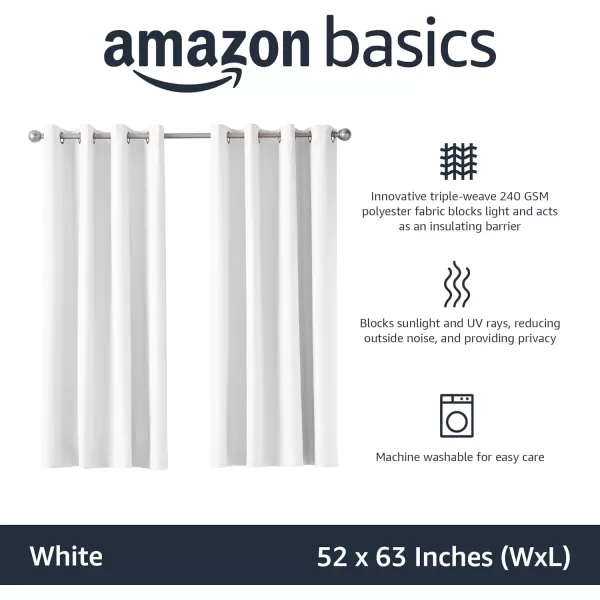 Amazon Basics Room Darkening Blackout Window Curtain with Grommets 52 x 84 Inches White  Set of 2White