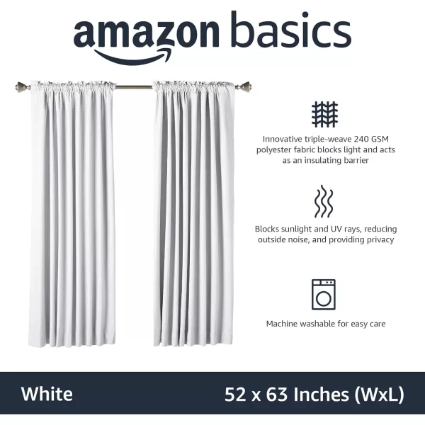 Amazon Basics Room Darkening Blackout Window Curtain with Grommets 52 x 84 Inches White  Set of 2White