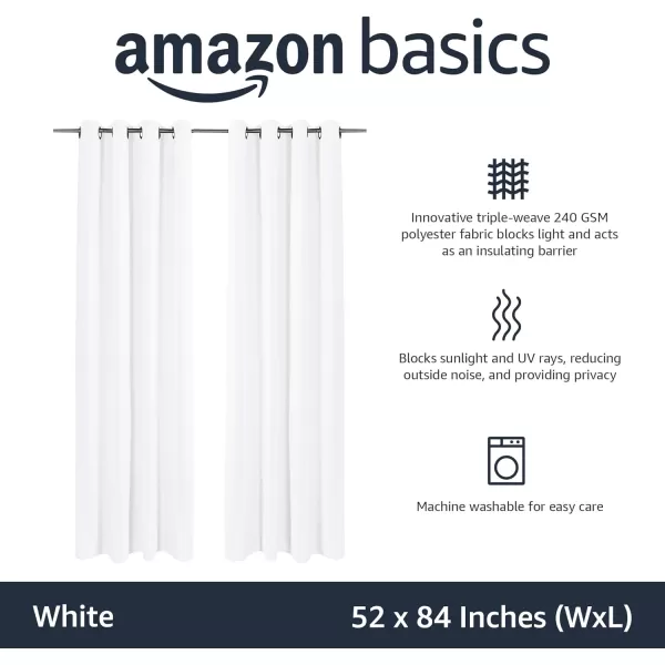 Amazon Basics Room Darkening Blackout Window Curtain with Grommets 52 x 84 Inches White  Set of 2White