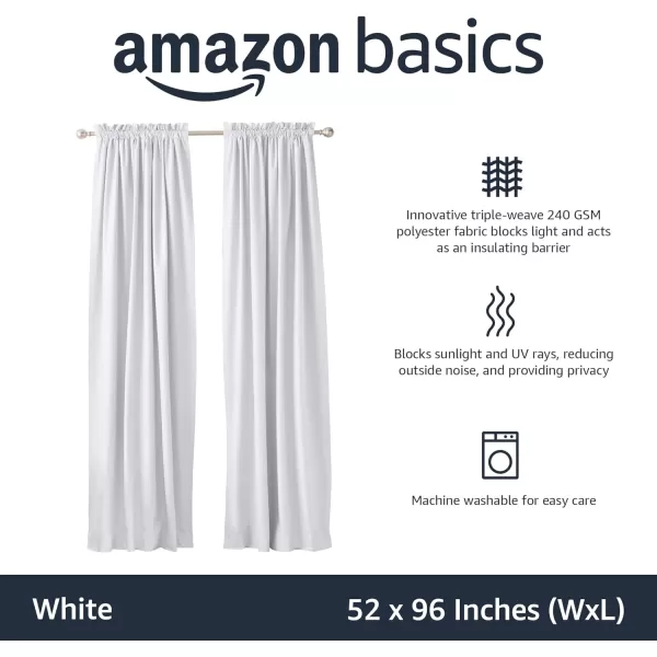 Amazon Basics Room Darkening Blackout Window Curtain with Grommets 52 x 84 Inches White  Set of 2White