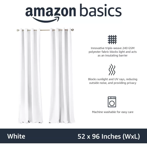 Amazon Basics Room Darkening Blackout Window Curtain with Grommets 52 x 84 Inches White  Set of 2White