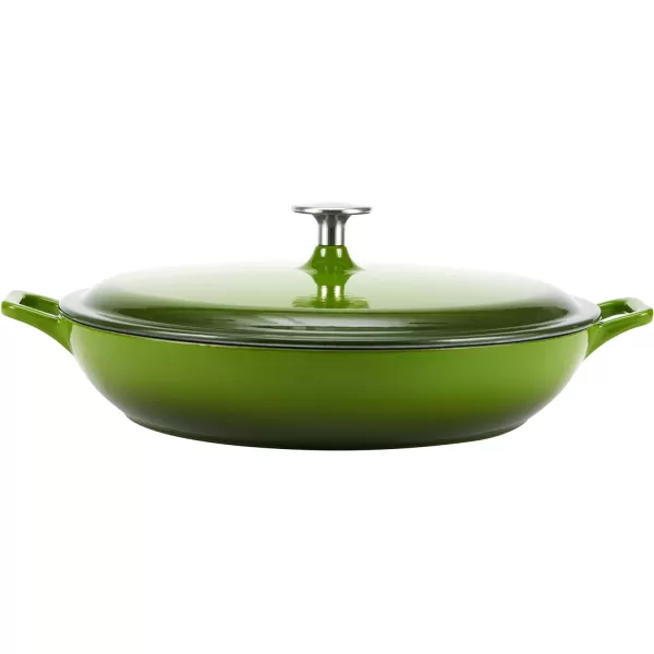 Amazon Basics Round Enameled Cast Iron Covered Casserole Skillet 33quart Matte NavyGreen