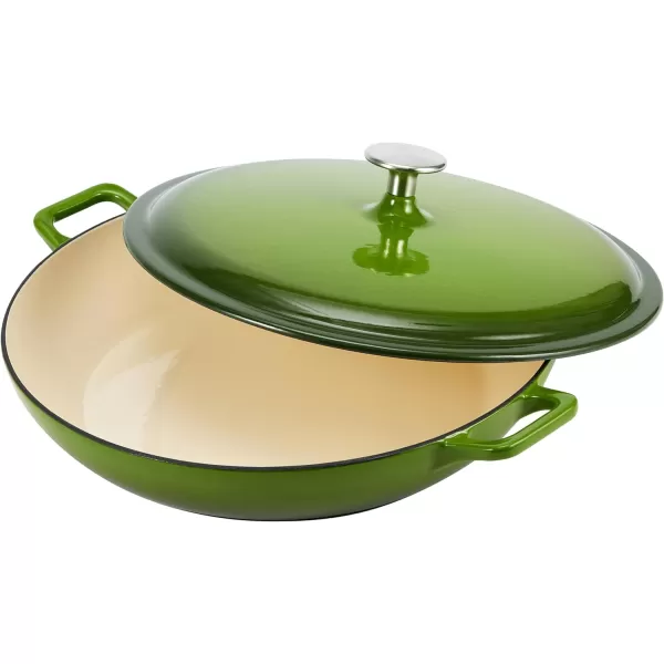 Amazon Basics Round Enameled Cast Iron Covered Casserole Skillet 33quart Matte NavyGreen