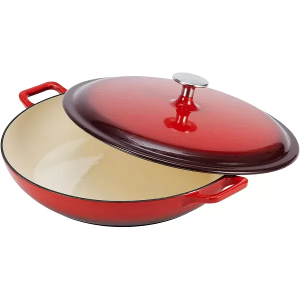 Amazon Basics Round Enameled Cast Iron Covered Casserole Skillet 33quart Matte NavyRed