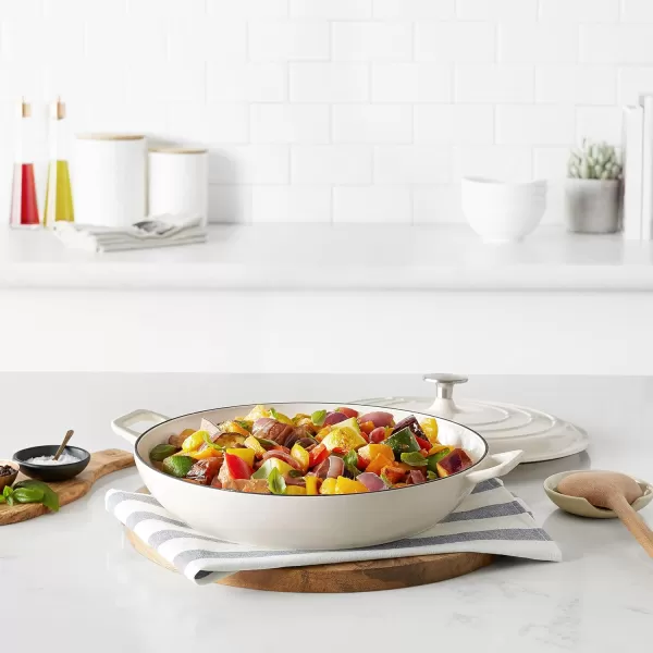 Amazon Basics Round Enameled Cast Iron Covered Casserole Skillet 33quart Matte NavyWhite