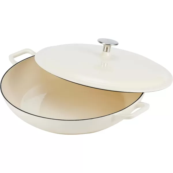 Amazon Basics Round Enameled Cast Iron Covered Casserole Skillet 33quart Matte NavyWhite