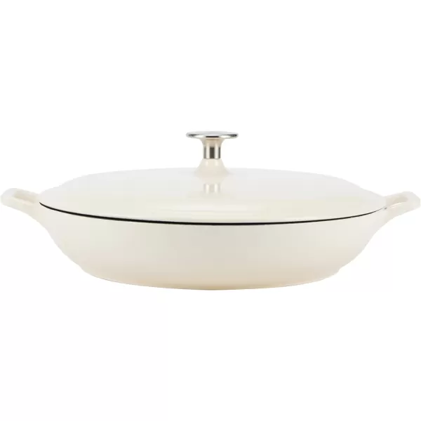Amazon Basics Round Enameled Cast Iron Covered Casserole Skillet 33quart Matte NavyWhite