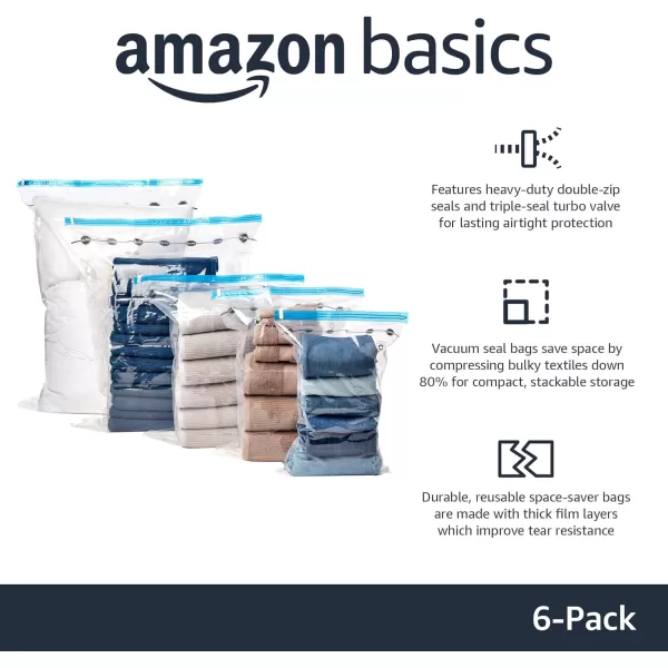 Amazon Basics Vacuum Compression Zipper Storage Bags With Hand Pump Medium 5Pack White Sky BlueJumbo