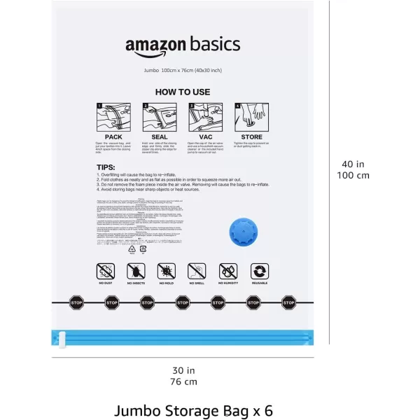 Amazon Basics Vacuum Compression Zipper Storage Bags With Hand Pump Medium 5Pack White Sky BlueJumbo