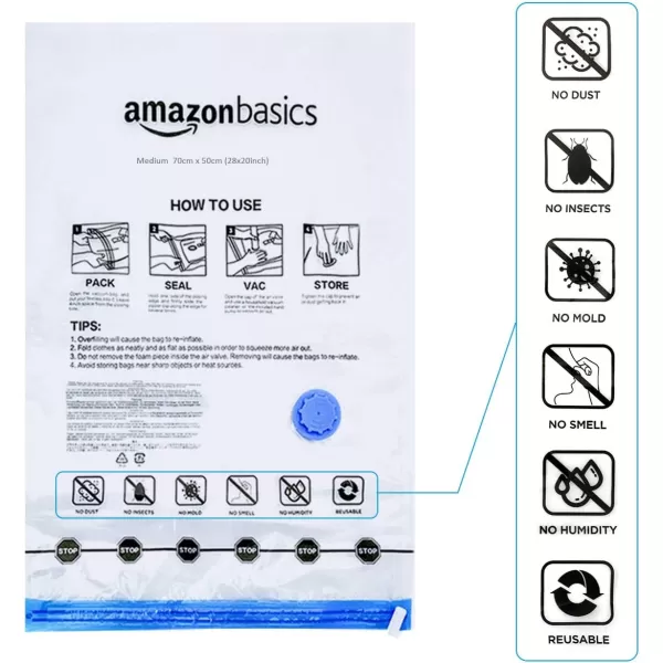 Amazon Basics Vacuum Compression Zipper Storage Bags With Hand Pump Medium 5Pack White Sky BlueLarge