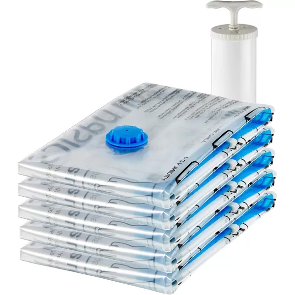 Amazon Basics Vacuum Compression Zipper Storage Bags With Hand Pump Medium 5Pack White Sky BlueLarge