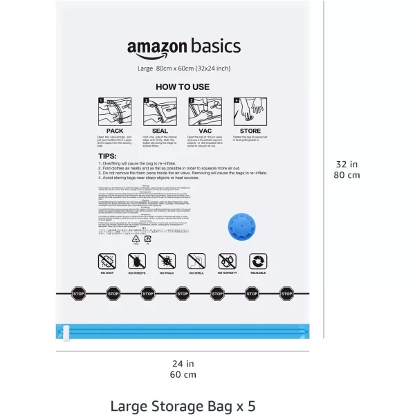 Amazon Basics Vacuum Compression Zipper Storage Bags With Hand Pump Medium 5Pack White Sky BlueLarge