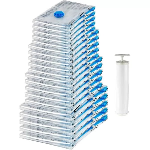 Amazon Basics Vacuum Compression Zipper Storage Bags With Hand Pump Medium 5Pack White Sky BlueMultiple