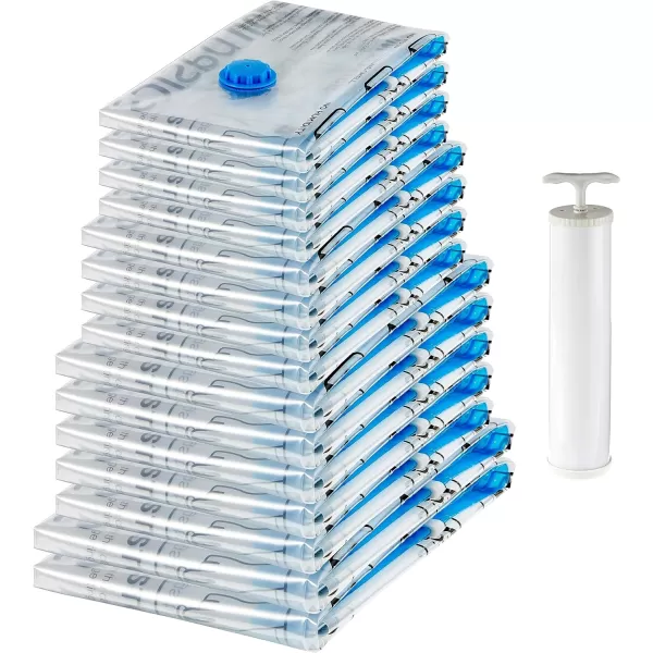Amazon Basics Vacuum Compression Zipper Storage Bags With Hand Pump Medium 5Pack White Sky BlueMultiple