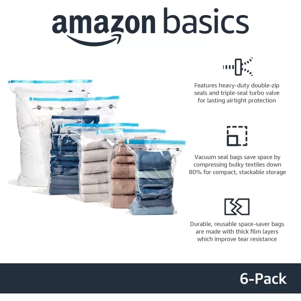 Amazon Basics Vacuum Compression Zipper Storage Bags With Hand Pump Medium 5Pack White Sky BlueMultiple