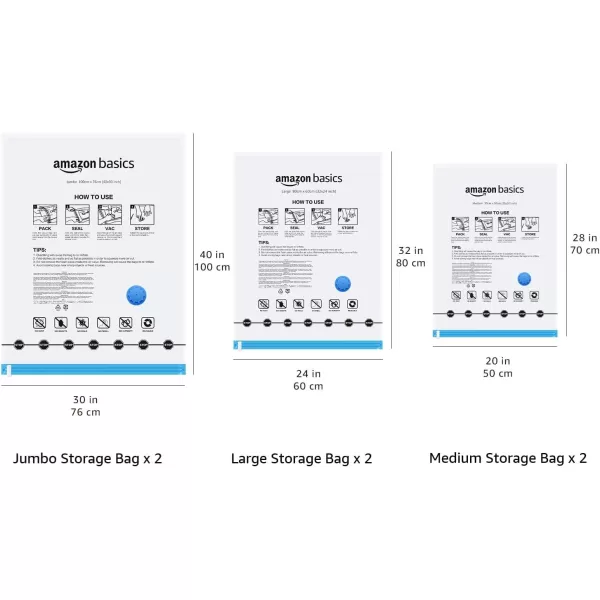 Amazon Basics Vacuum Compression Zipper Storage Bags With Hand Pump Medium 5Pack White Sky BlueMultiple