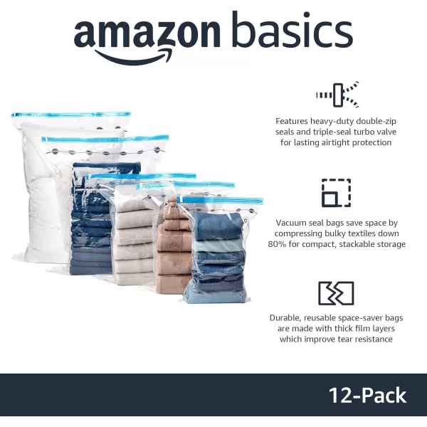 Amazon Basics Vacuum Compression Zipper Storage Bags With Hand Pump Medium 5Pack White Sky BlueMultiple