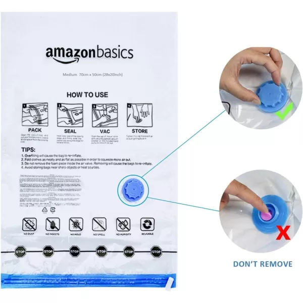 Amazon Basics Vacuum Compression Zipper Storage Bags With Hand Pump Medium 5Pack White Sky BlueMultiple
