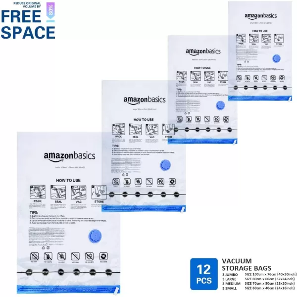 Amazon Basics Vacuum Compression Zipper Storage Bags With Hand Pump Medium 5Pack White Sky BlueMultiple