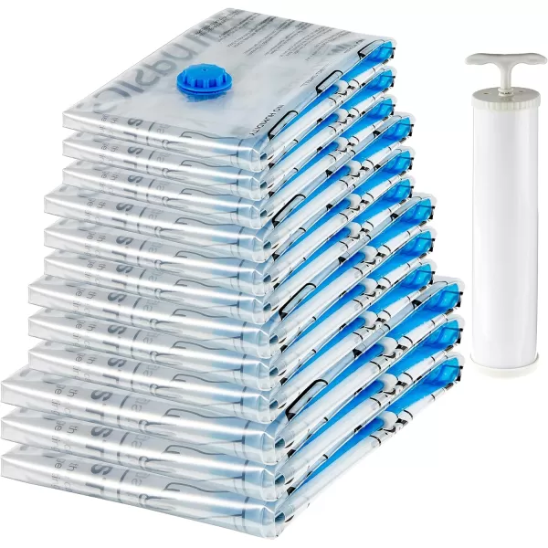 Amazon Basics Vacuum Compression Zipper Storage Bags With Hand Pump Medium 5Pack White Sky BlueMultiple
