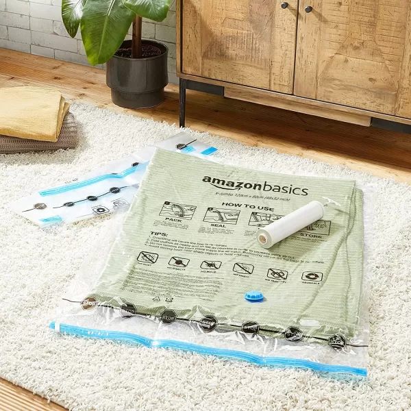 Amazon Basics Vacuum Compression Zipper Storage Bags With Hand Pump Medium 5Pack White Sky BlueXJumbo
