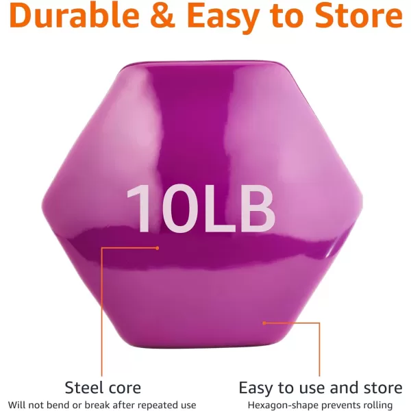Amazon Basics Vinyl Hexagon Workout Dumbbell Hand Weight Set of 210 Pounds