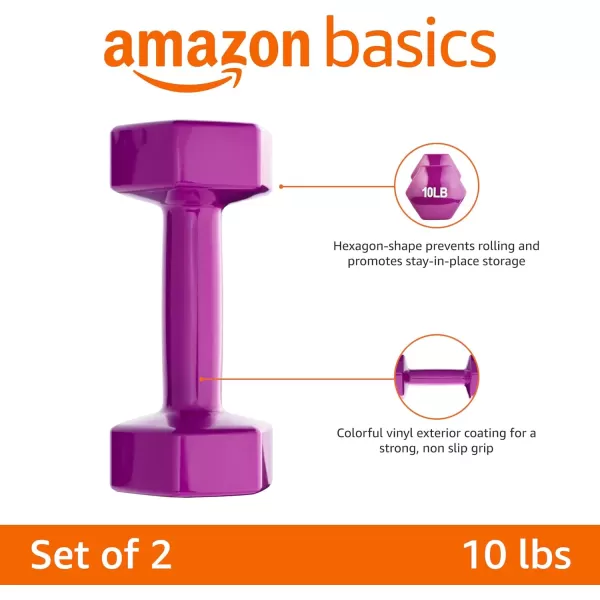 Amazon Basics Vinyl Hexagon Workout Dumbbell Hand Weight Set of 210 Pounds