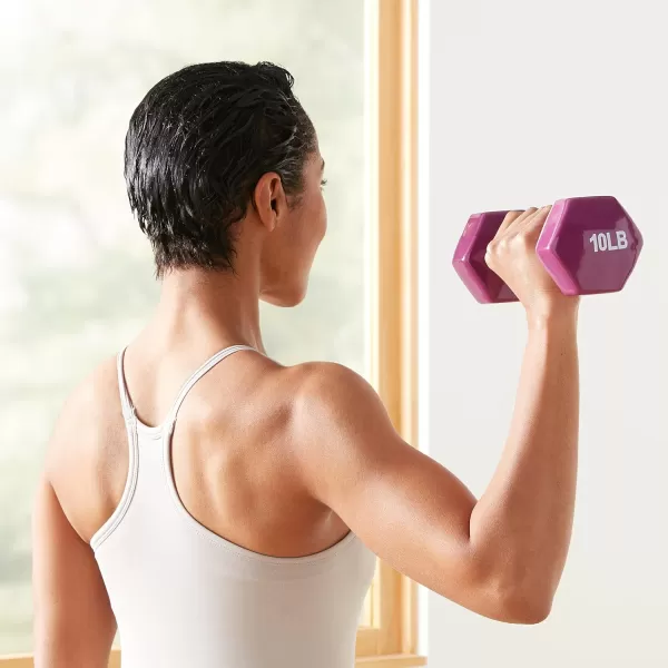 Amazon Basics Vinyl Hexagon Workout Dumbbell Hand Weight Set of 210 Pounds