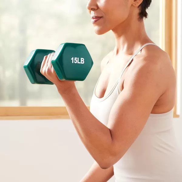 Amazon Basics Vinyl Hexagon Workout Dumbbell Hand Weight Set of 215 Pounds