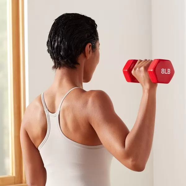 Amazon Basics Vinyl Hexagon Workout Dumbbell Hand Weight Set of 28 Pounds