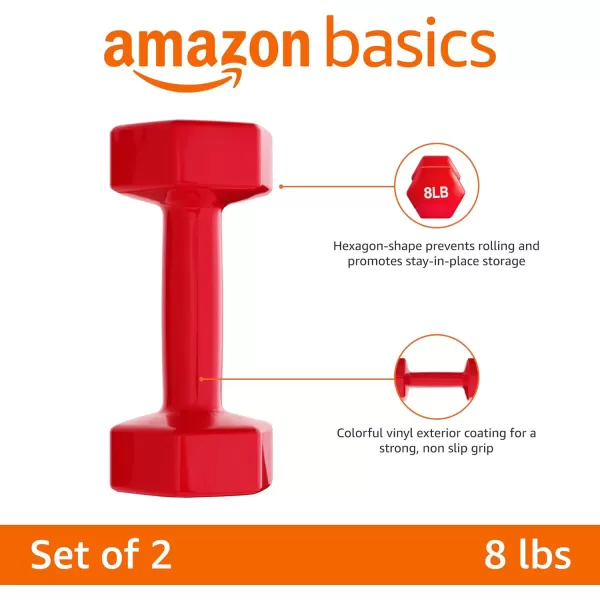 Amazon Basics Vinyl Hexagon Workout Dumbbell Hand Weight Set of 28 Pounds